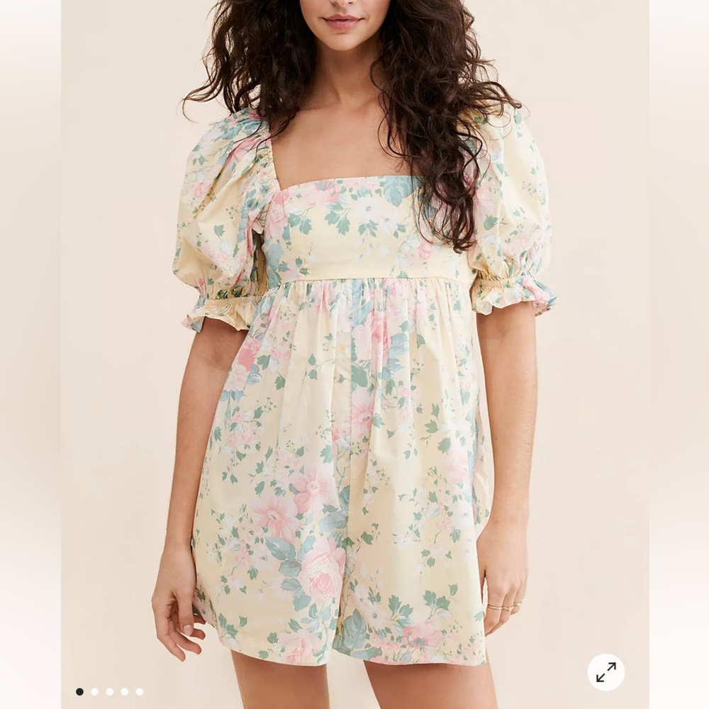 Selkie Hamptons Puff Sleeve Romper Butter Yellow - Picture 2 of 7